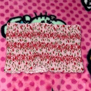 Topshop Pink and Red Floral Smocked Top